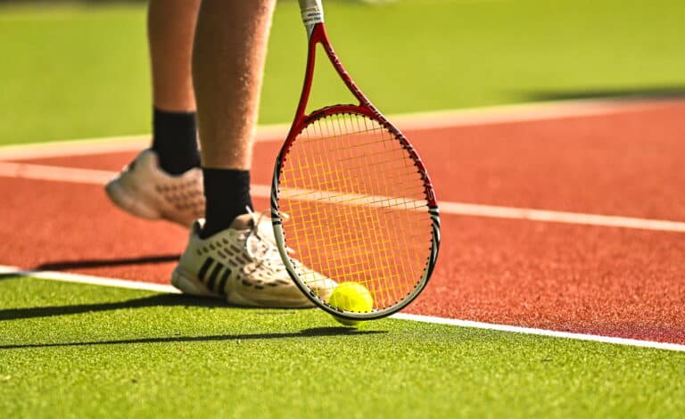 A player retrieves the ball from the court during day one of the AIG Irish Open at Carrickmines Croquet Lawn