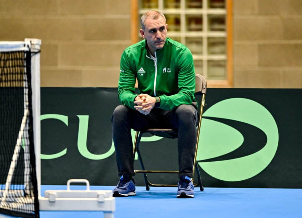 Team captain Conor Niland during an Ireland Tennis squad training session at the UL Sport Arena in Limerick, ahead of Ireland's Davis Cup World Group One play-off first round match with Austria.  