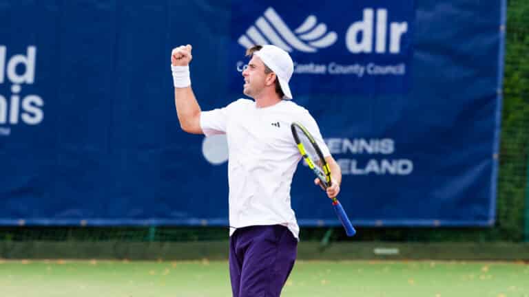 Conor Gannon celebrates at the 2026 DLR Irish Open